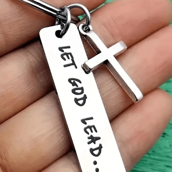 Let God Lead Keychain Silver Plated Charm Spiritual Gift - Picture 4 of 5